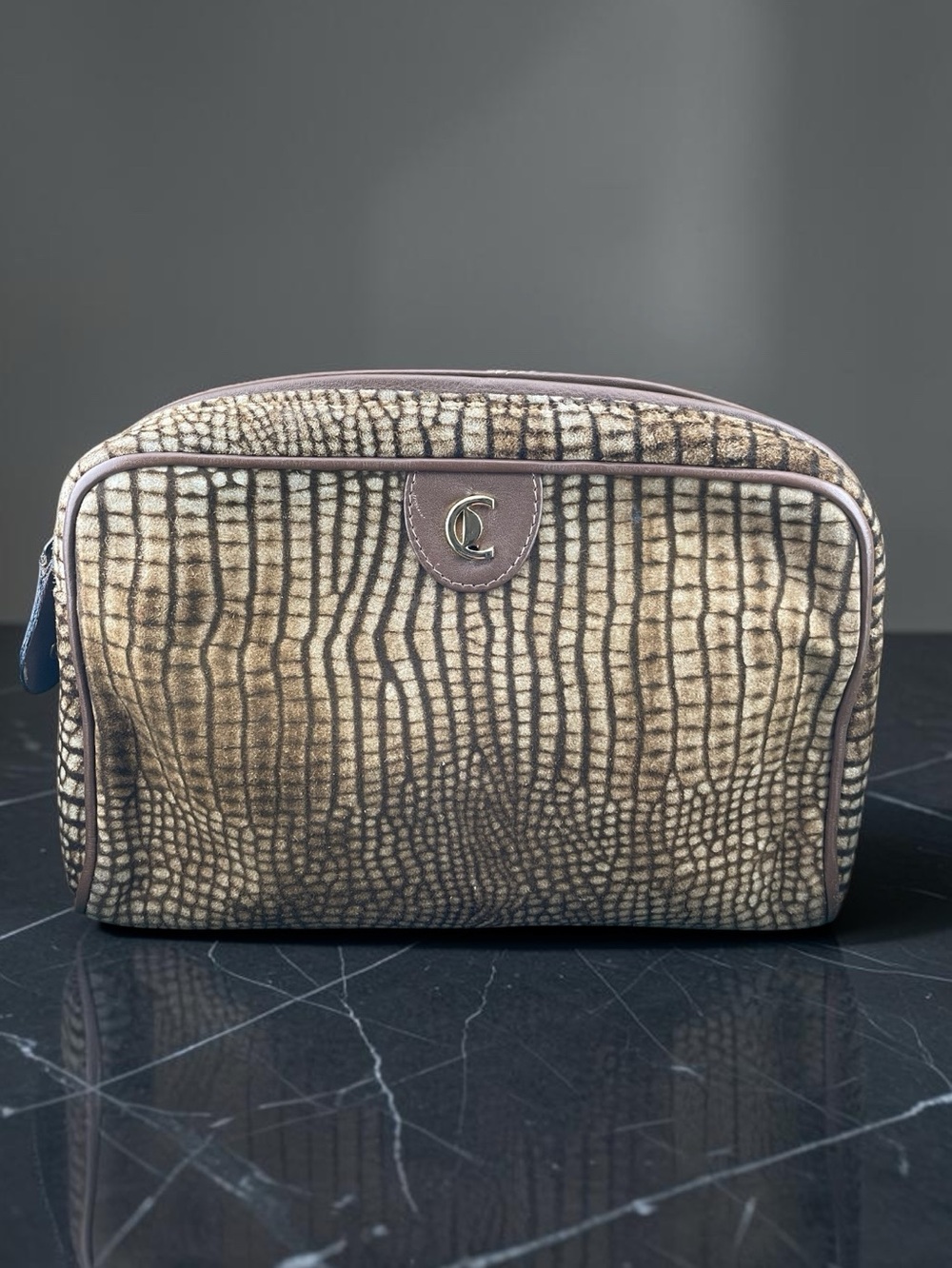 Castioni Italy Vintage Reptile Print Travel Cosmetic Pouch